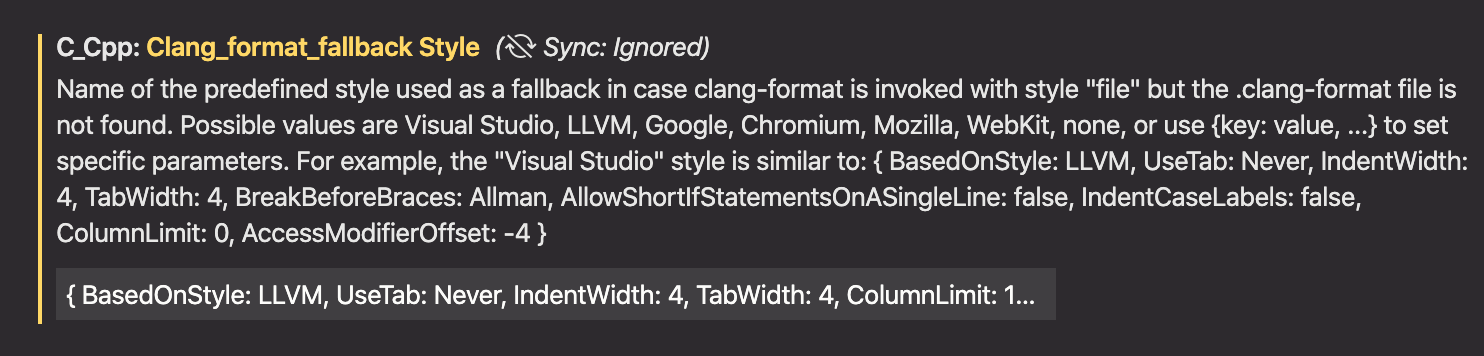 Clang format configuration in VS Code