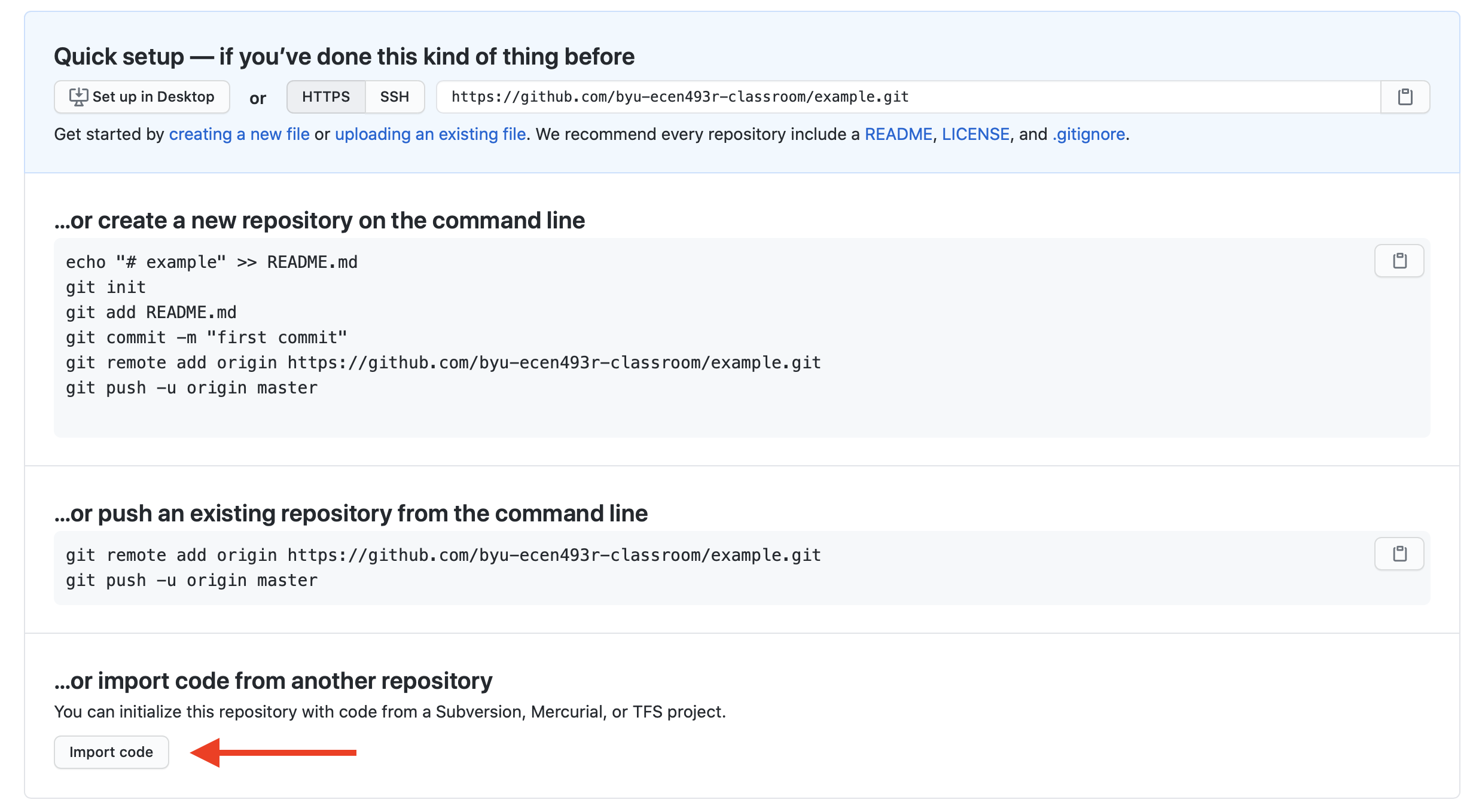 Screen shot of how to import code